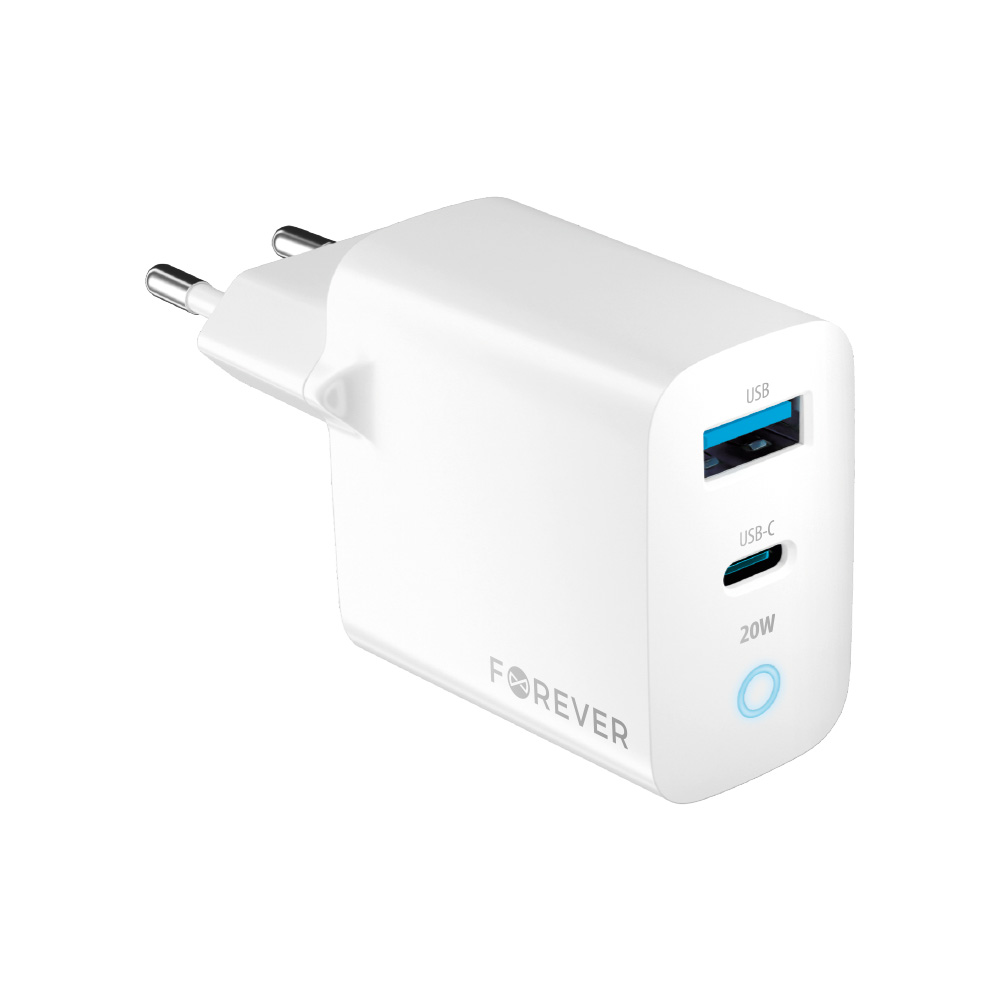 Forever Dual USB HURTIG oplader / adapter 20W - 1 x USB-A 18W / 1 x USB-C