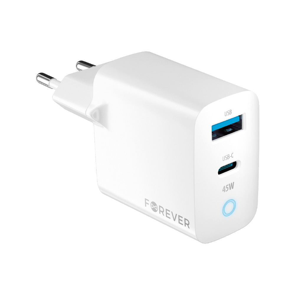 Forever 45W GaN / PD Dual HURTIG oplader / adapter – 1x USB-c / 1x USB-A