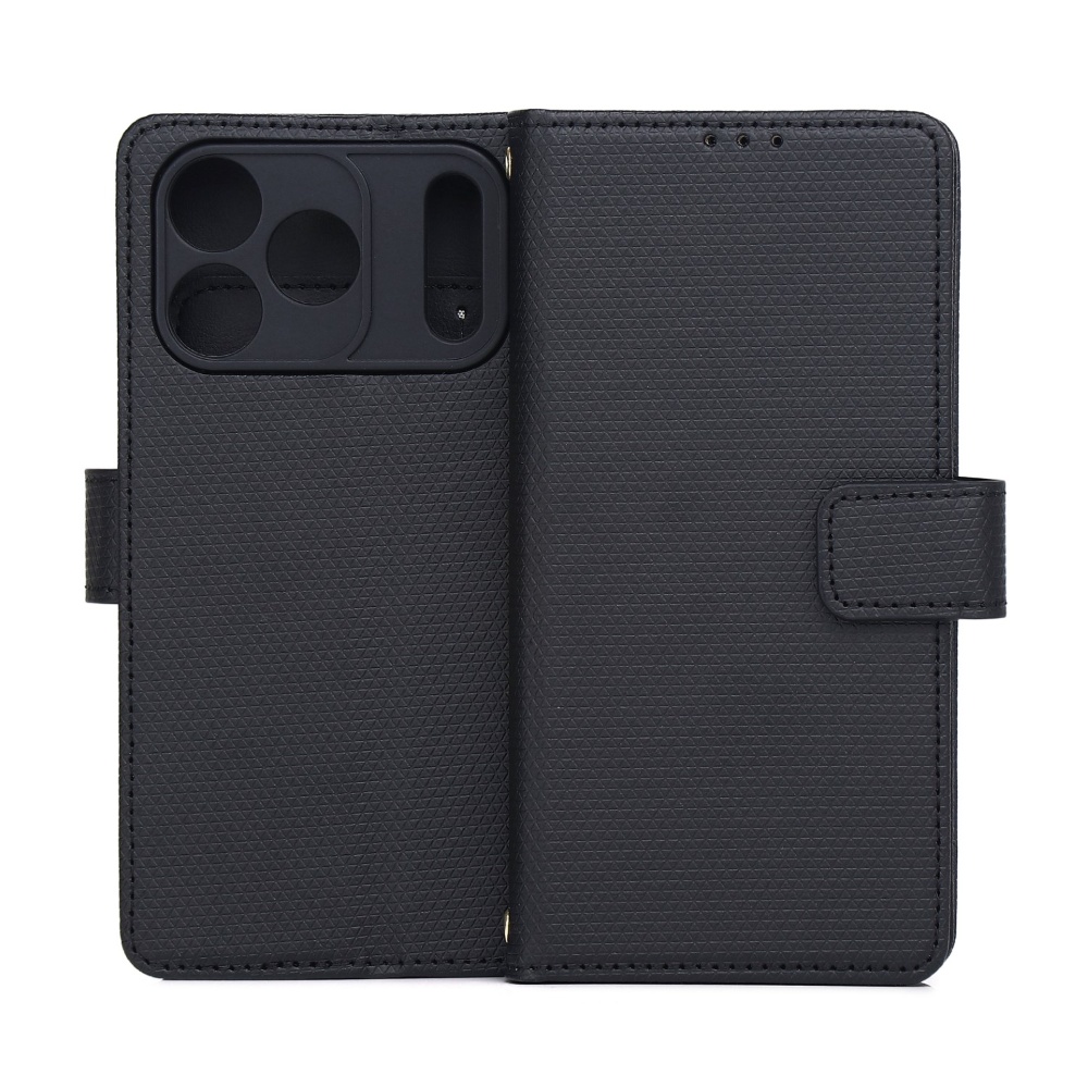 iPhone 17 Pro / 18 Pro - Slim læder cover med magnetisk lukning - Sort