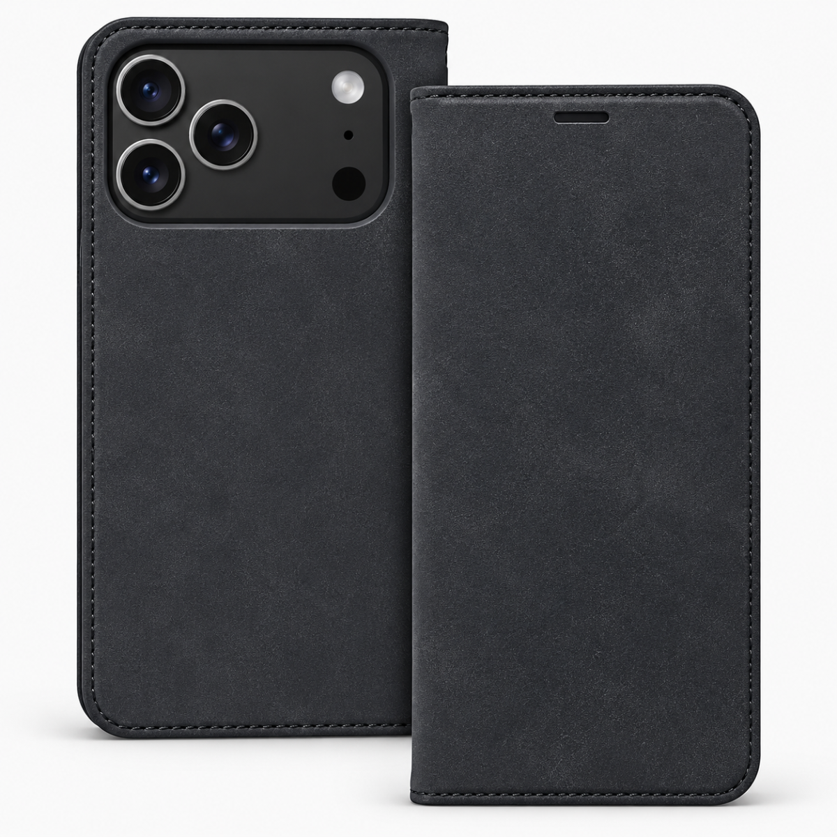 iPhone 17 Pro Max / iPhone 18 Pro Max - Suede flip cover med magnetisk lukning - Sort