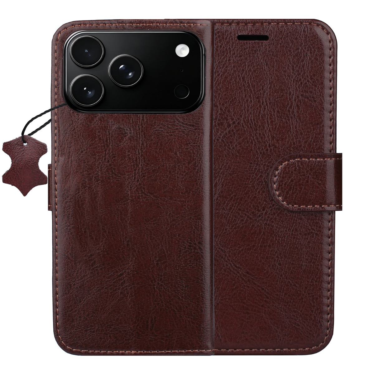 iPhone 17 Pro Max / 18 Pro Max - Smart Luxe læder cover / pung - Mørkebrun