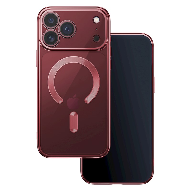 iPhone 17 Pro Max / 18 Pro Max - Chrome magnetisk cover - Magsafe kompatibel - Dark cherry