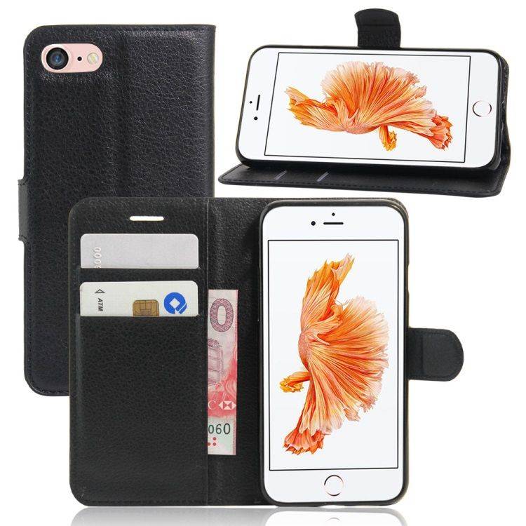 iPhone SE 3 5G (2022) / SE 2020 / iPhone 8/7 - læder cover / pung - Sort
