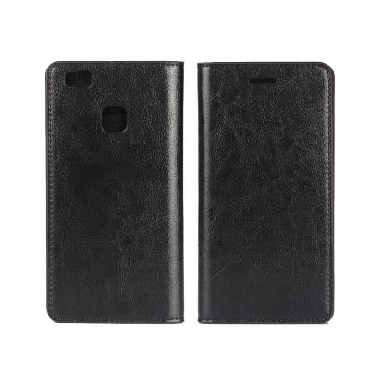 Huawei P9 Lite - Ægte Læder cover / pung - Sort
