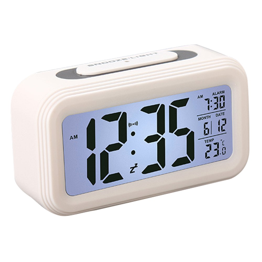 Digitalt LED vækkeur med snooze og backlight - Hvid
