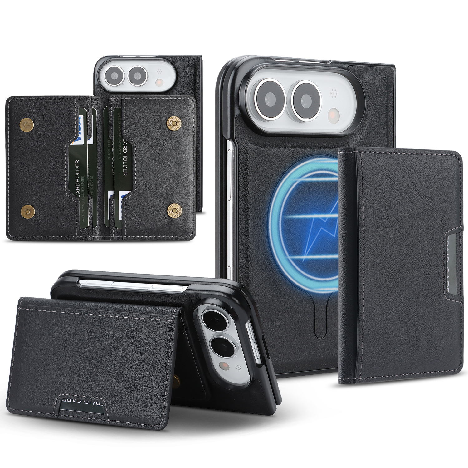 iPhone Duo - Magnetisk slim cover med aftagelig kortholder - Sort