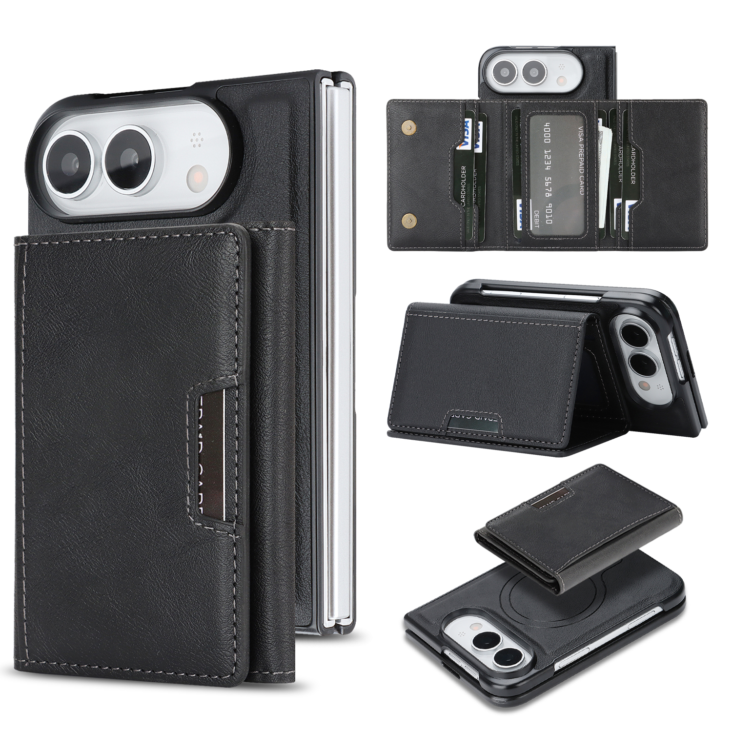 iPhone Duo - Magsafe kompatibel cover med aftagelig kortholder - Sort