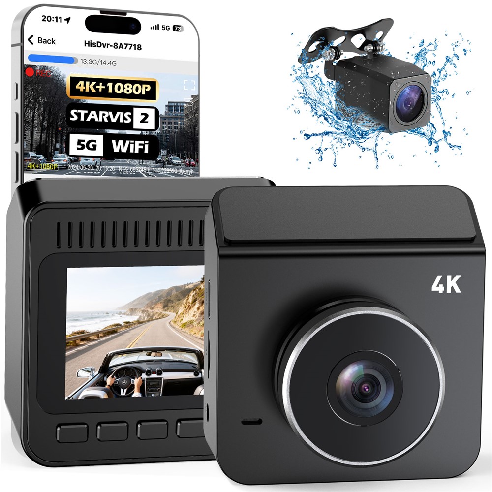 Dobbelt 4K Bilkamera til front og bagende - med night vision, Wifi og G-sensor