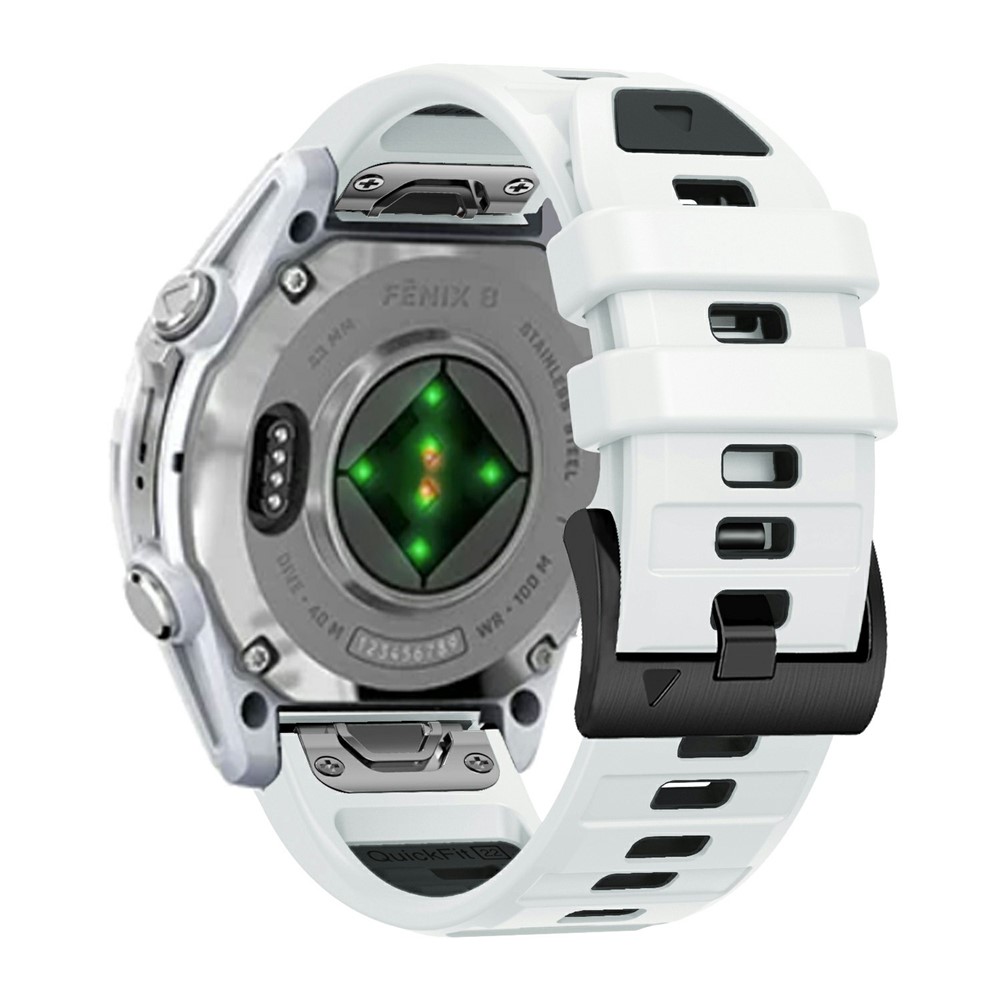 Garmin Fenix 8/7 47mm - Silikone urrem 22mm med QuickRelease - Hvid/sort