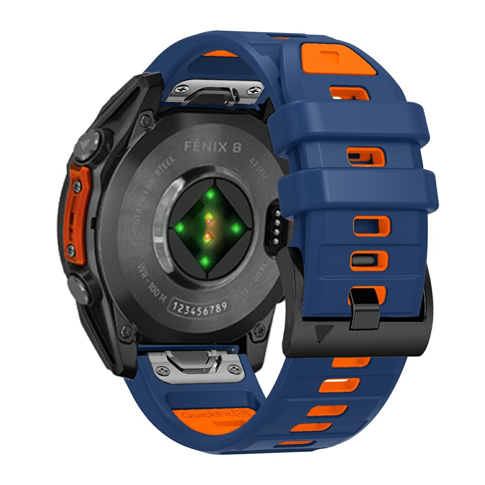 Garmin Fenix 8/7 47mm - Silikone urrem 22mm med QuickRelease - Blå/orange