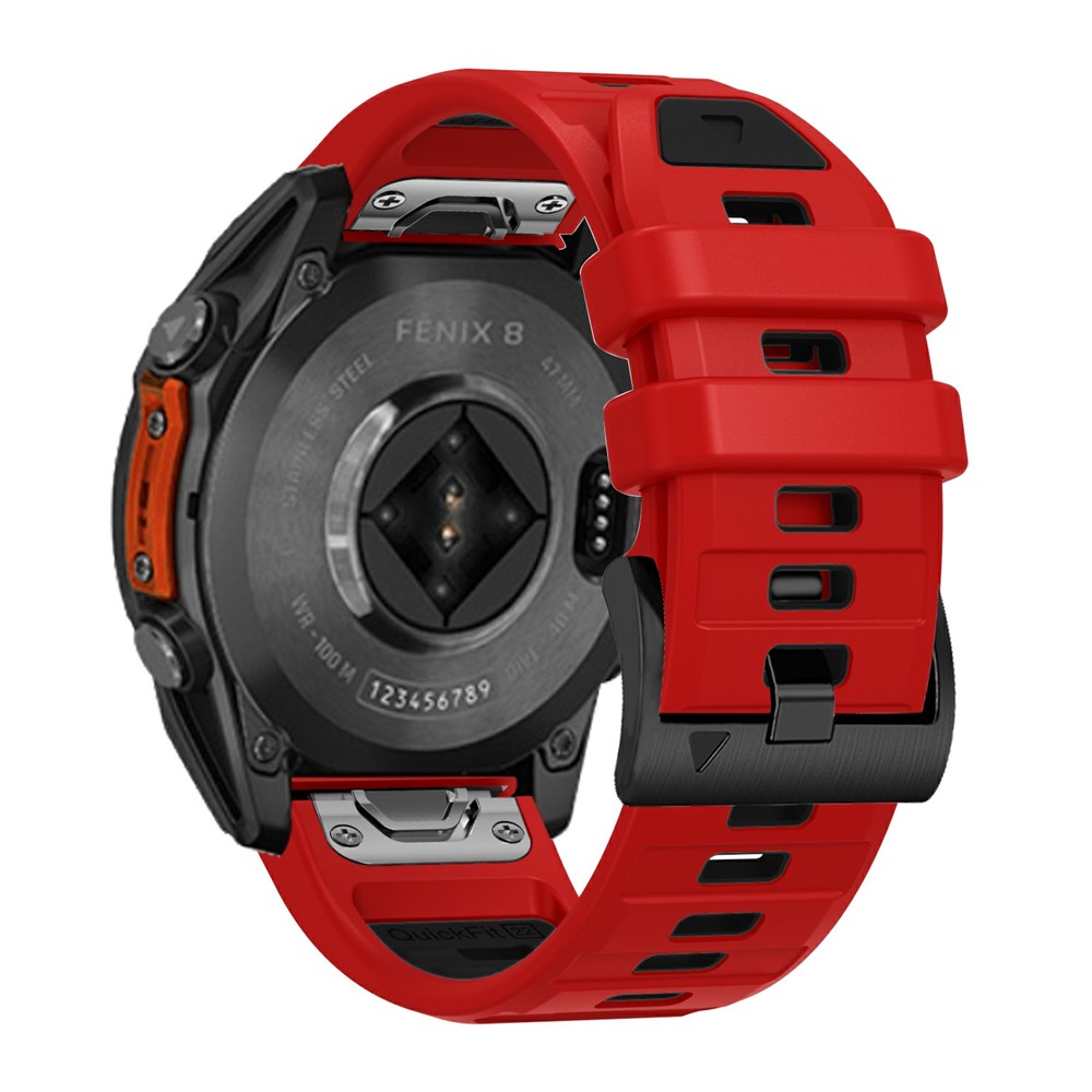 Garmin Fenix 8/7 47mm - Silikone urrem 22mm med QuickRelease - Rød/sort