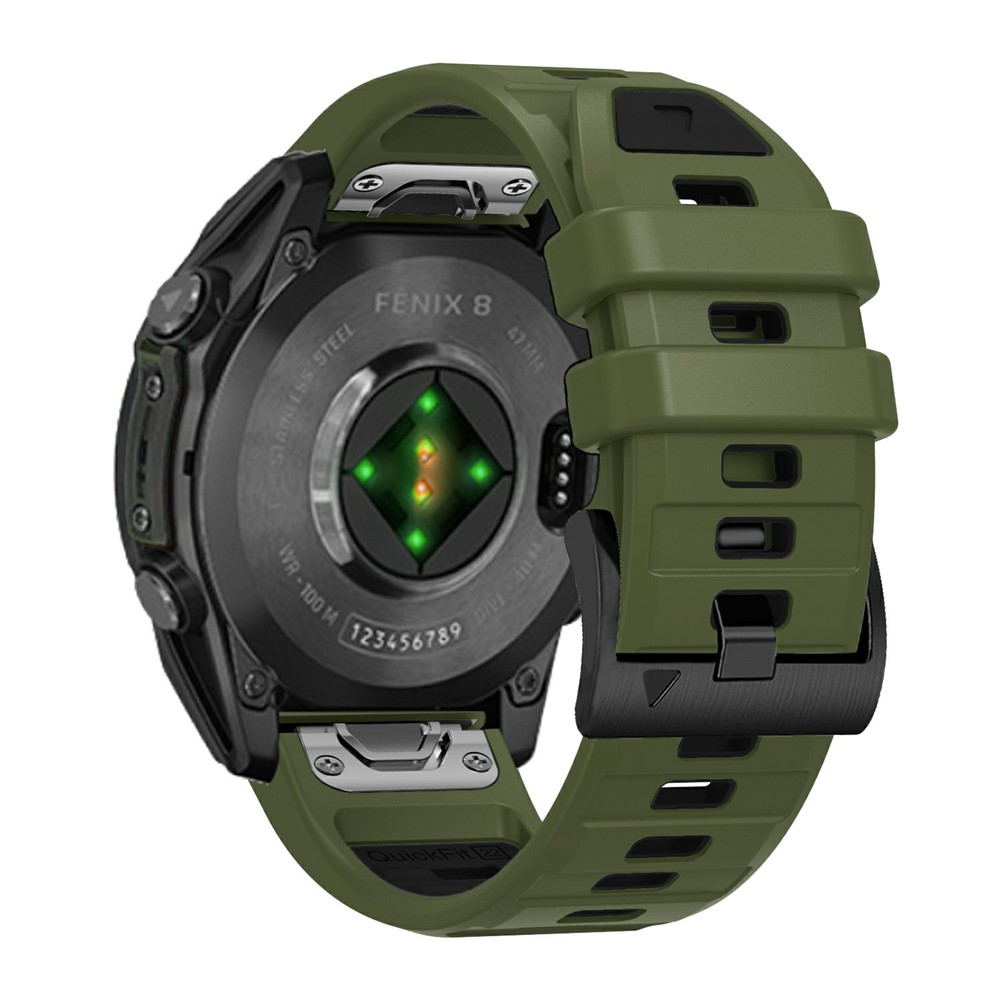 Garmin Fenix 8/7 47mm - Silikone urrem 22mm med QuickRelease - Militærgrøn/sort