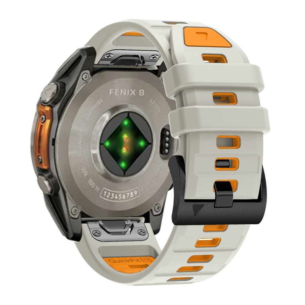 Garmin Fenix 8/7 47mm - Silikone urrem 22mm med QuickRelease - Lysegrå/orange