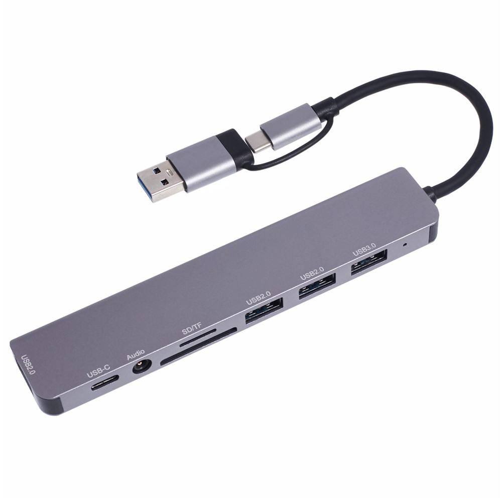 2-i-1 USB-C / USB hub med 7 porte - USB3.0 / 3 USB 2.0 / USB-C / SD / TF + 3.5mm