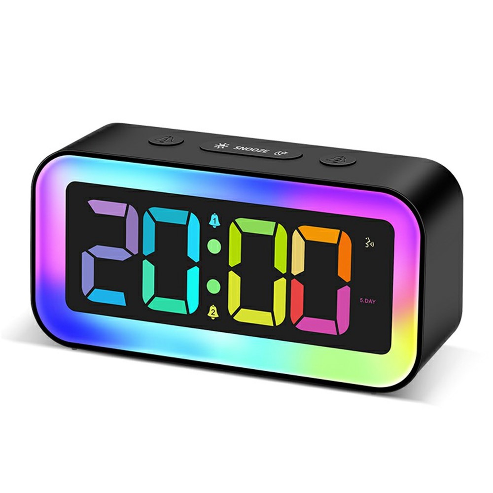 Digital alarm LED vækkeur med RGB lysfuktion - Sort