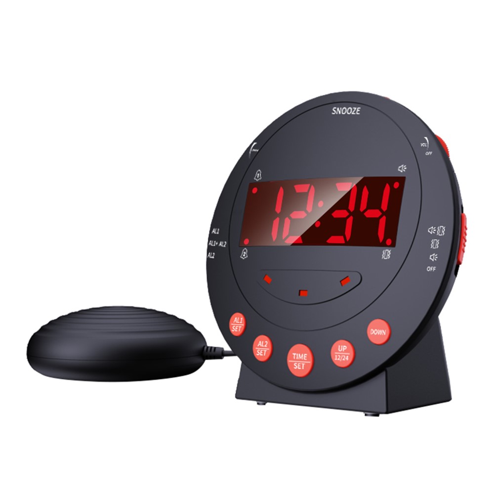Digilal LED Vækkeur med bed shaker / vibrationsryster - Sort