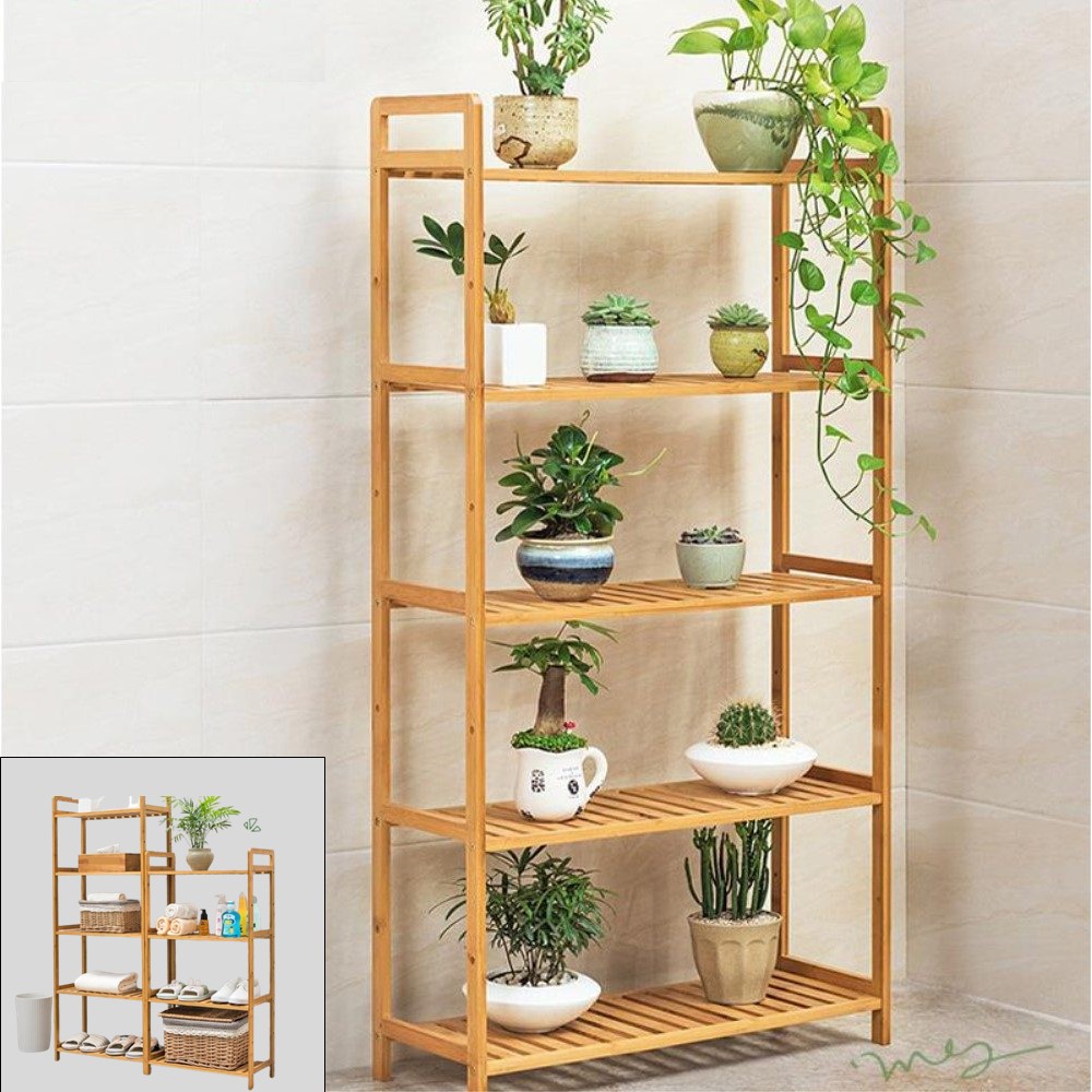 Reol i Bambus med 5 hylder 128 x 68 cm