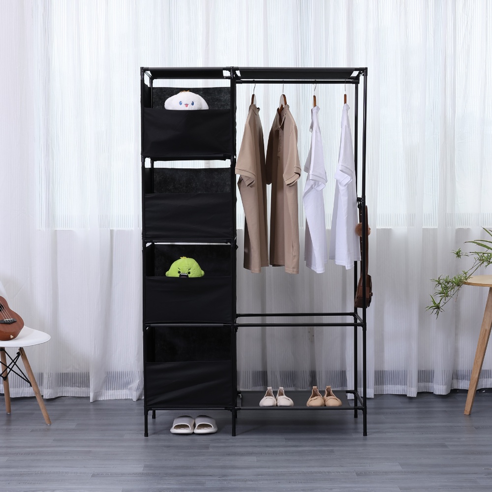 RACK - Fritstående Garderobe i stål 104 x 44 x 170cm - Med hylder - Sort