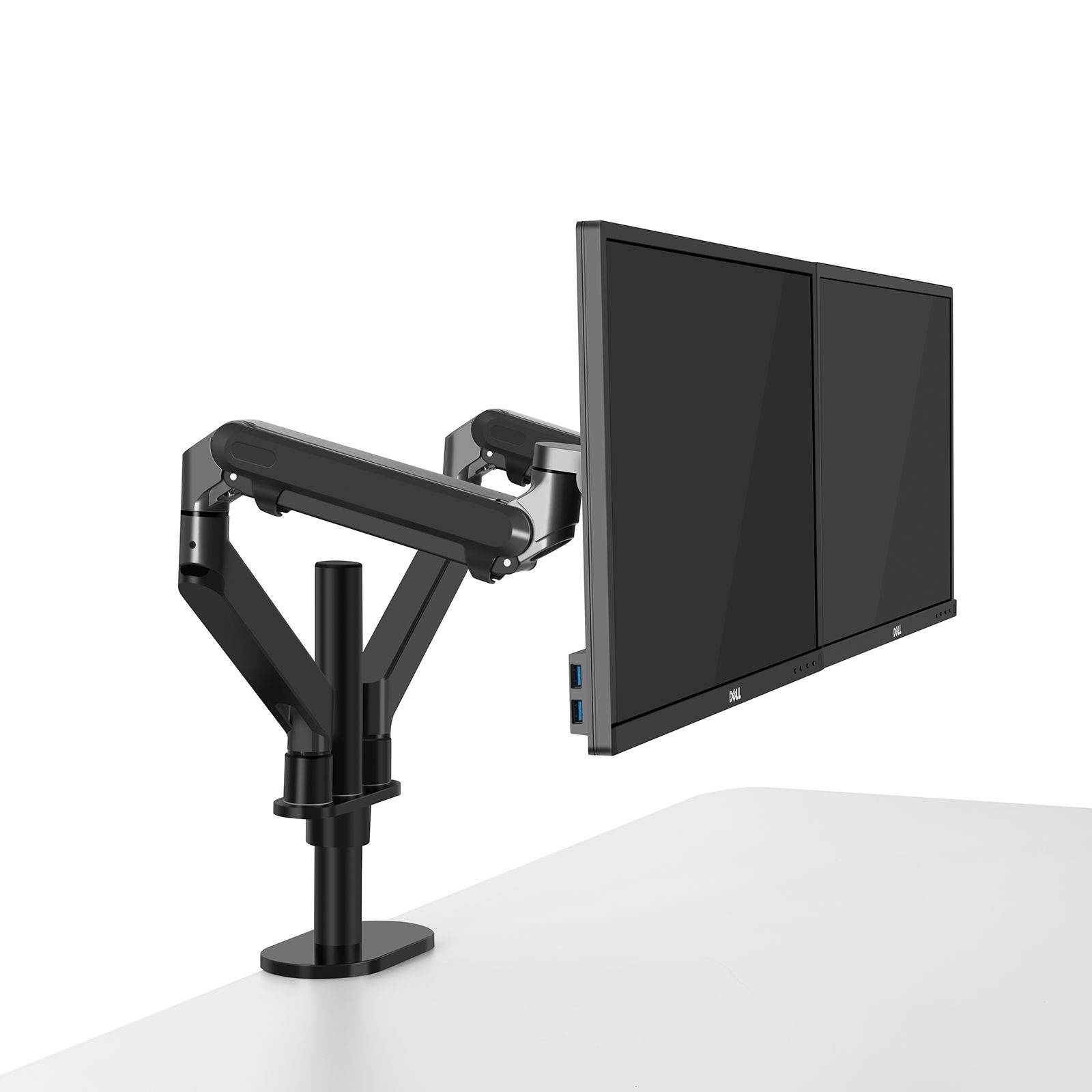 WERGON - Move - Justerbar Dual Desktop holder til to skærme med Gaspatron - Monitor skærme Max 27 - Sort
