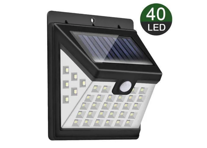 Udendørs LED væglampe med solceller - 40x LED pærer - Vandtæt - Bevægelsessensor