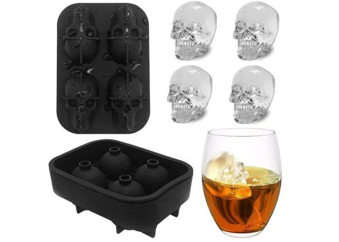 Silikone isbakke "SKULL" -  Plads til 4 Isterninger - Perfekt til Drinks/Whisky