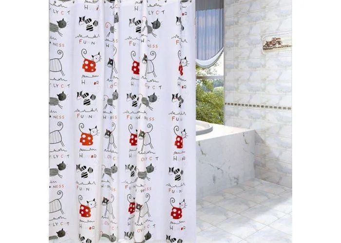 SHOWER - Badeforhæng med print - 180 x 200 cm. - Kat