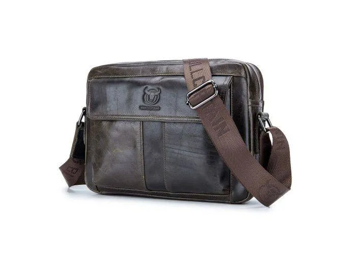 BULLCAPTAIN - Vintage Laptop / Skuldertaske i ægte læder - 29x21x11 cm - Mørk brun