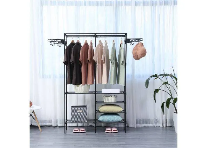 RACK Garderobestativ / Tøjstativ i stål - 108x36x170 cm - Med sidebøjler - Sort