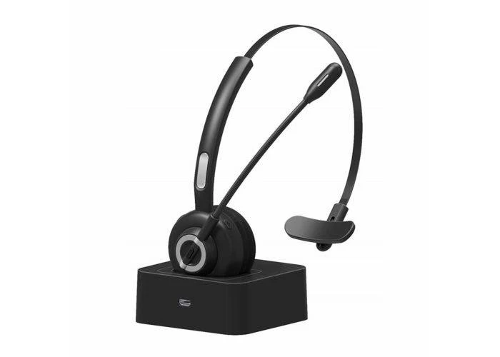 M97 - Trådløst Headset m/oplader dock - NOISE CANCELLING - 17 TIMERS TALETID - Sort