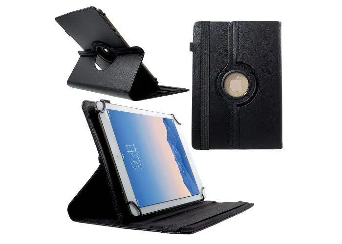 Universal iPad/Tablet Litchi læder cover til 9-10" roterbar 360 grader - Sort