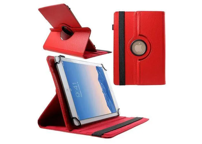 Universal iPad/Tablet Litchi læder cover til 9-10" roterbar 360 grader - Rød