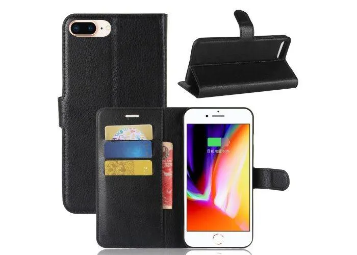iPhone 8 Plus / 7 Plus - Læder cover / pung - Sort
