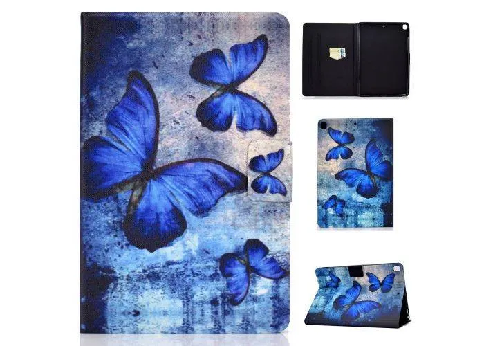 iPad 10.2 (2019/2020/2021) - Læder cover med kortholder - Blå sommerfugl