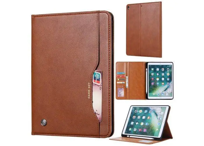 iPad 10.2 (2019/2020/2021) - Læder cover med holder til Touch pen - Brun