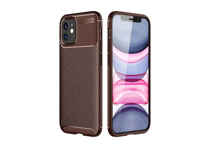 iPhone 12 - Gummi cover i Børstet Design - Brun