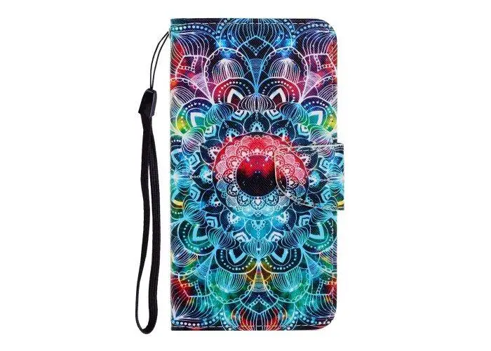 iPhone 12 / 12 Pro - Læder cover / pung med printet Design - Mandala Blomst