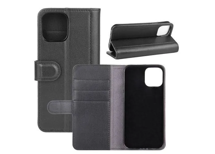 iPhone 12 mini - Ægte læder cover / pung - Sort