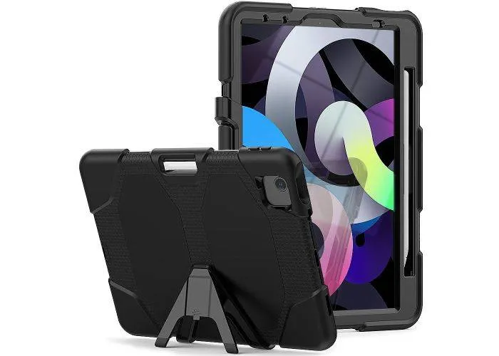 iPad Air 10.9 (2022/2020) Shockproof Hybrid cover med skærmbeskytter & Kickstand - Sort