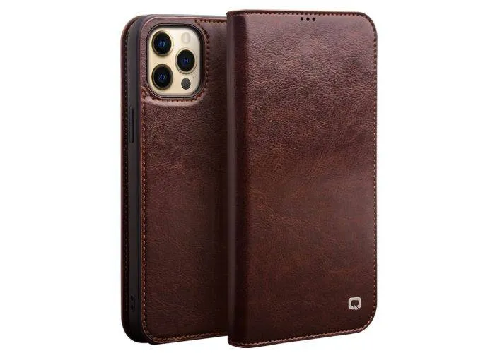 iPhone 13 Pro - QIALINO "Classic" ægte læder cover / pung - Brun