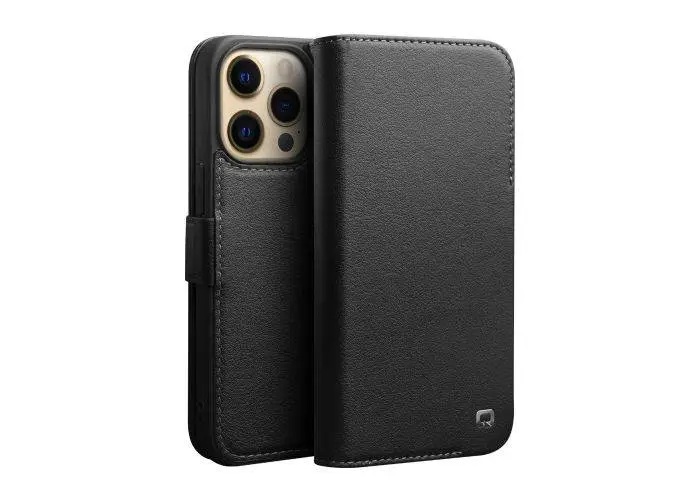 iPhone 13 Pro Max - QIALINO Slim ægte læder cover - Sort