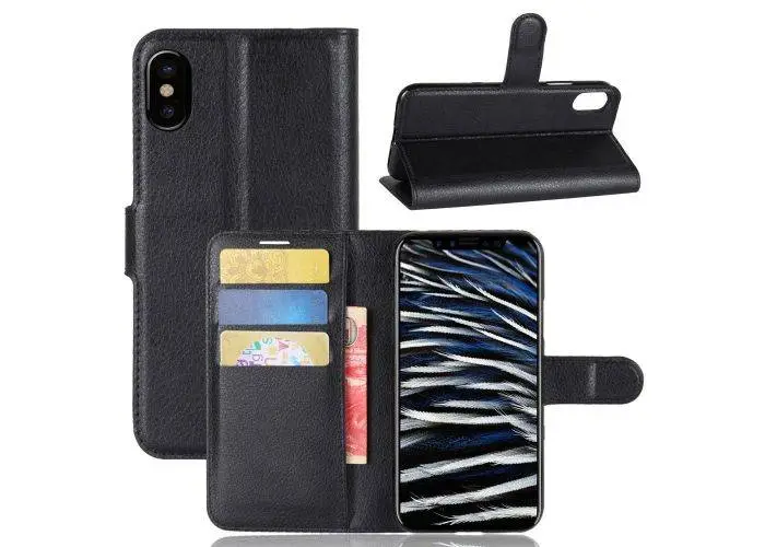 iPhone X/XS - læder cover / pung - Sort