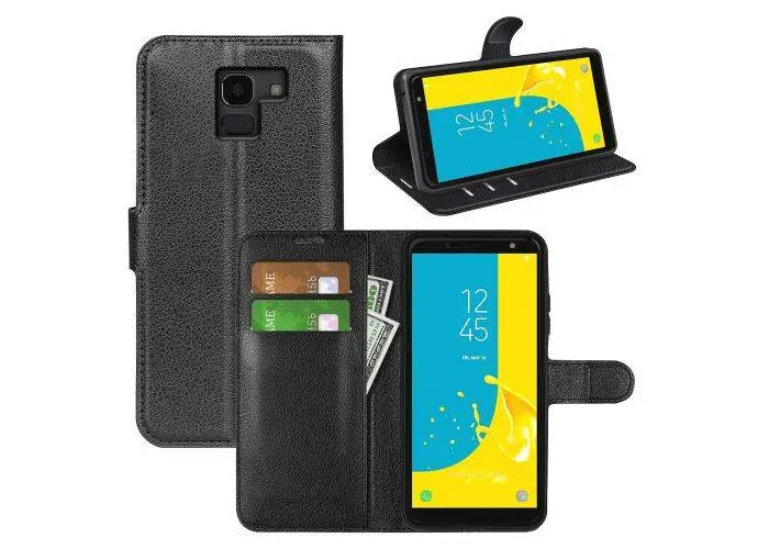 Samsung Galaxy J6 (2018) - Læder cover / pung - Sort