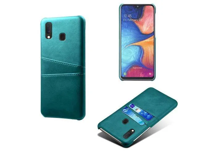 Samsung Galaxy A20E - Læder Hard cover m/kortslots - Lyseblå