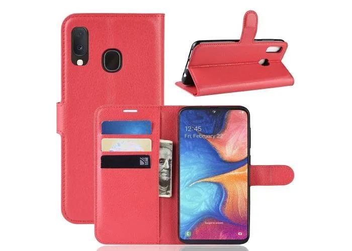 Samsung Galaxy A20E - Læder cover / pung - Rød
