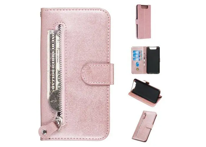 Samsung Galaxy A80/A90 - Læder cover / pung med udvendig lomme - Rosa guld