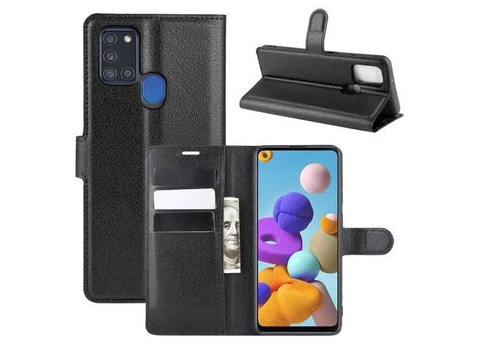 Samsung Galaxy A21s - Læder cover / pung - Sort