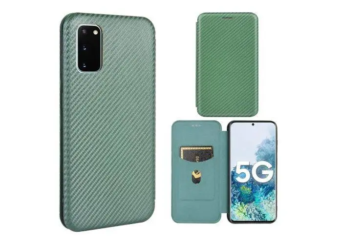 Samsung Galaxy S20 FE / S20 FE 5G - Cover i børstet design med kortholder - Grøn