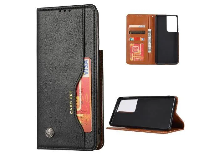 Samsung Galaxy S21 Ultra 5G - Læder cover / pung med udvendig kortholder - Sort