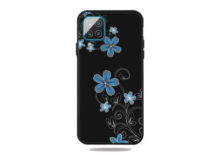 Samsung Galaxy A12 - Gummi cover - printet design - Blå blomster