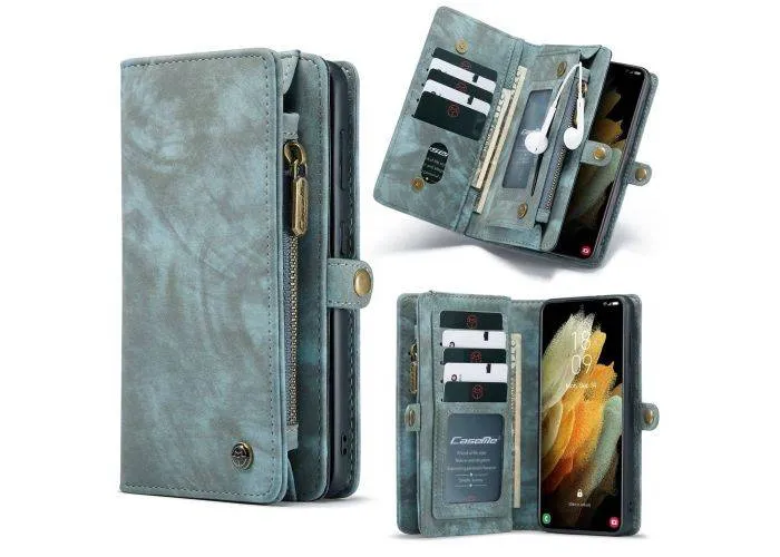 Samsung Galaxy S21 5G - CASEME 2-i-1 ægte læder pung / cover - Aftagelig indvendig holder - Blå